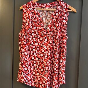 Sleeveless Red Floral V-Neck Women's Top